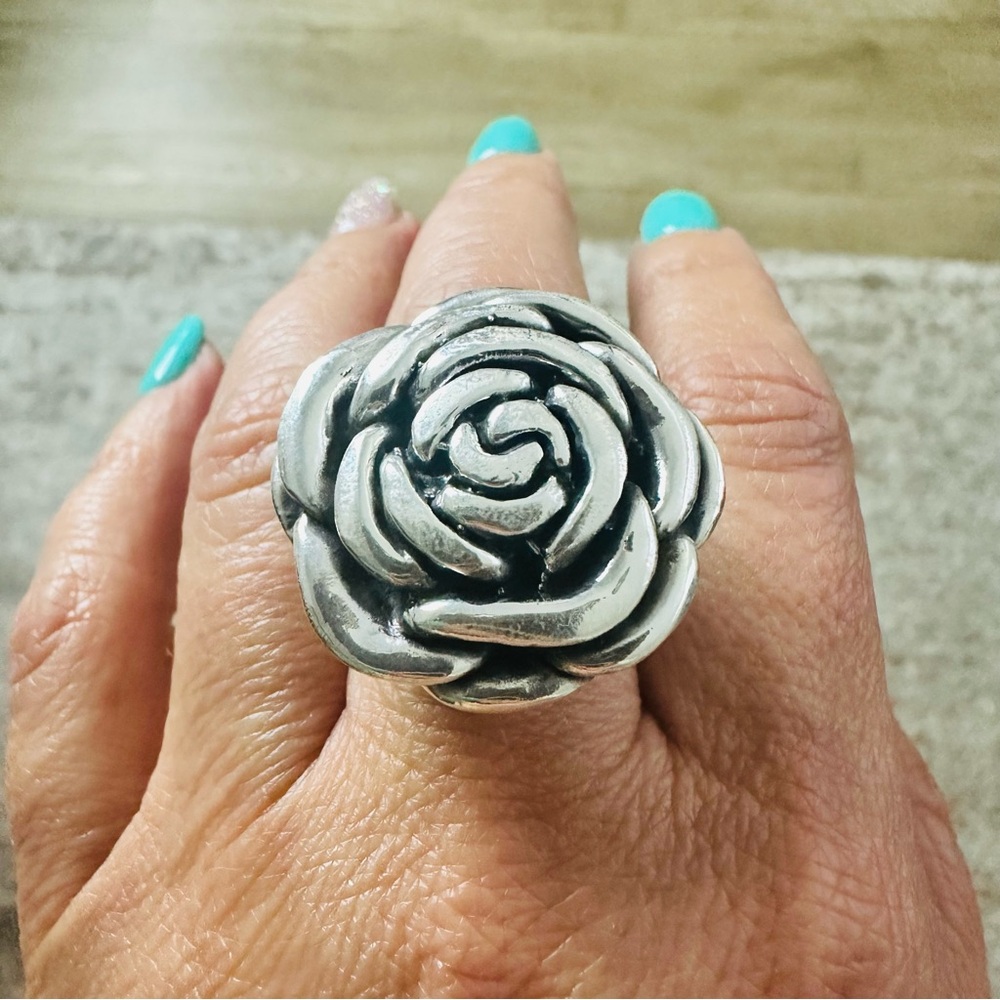 Sterling Silver 925 Dimensional Rose Ring Jewelry Flower Feminine 8 Sz.